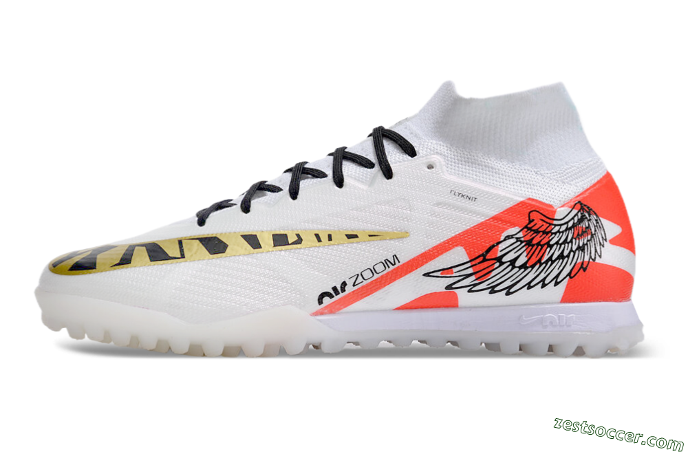 Nike Air Zoom Mercurial Superfly 9 Elite TF High-Tops Soccer Shoes - White/Red/Gold 2