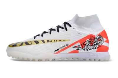 Nike Air Zoom Mercurial Superfly 9 Elite TF High-Tops Soccer Shoes - White/Red/Gold