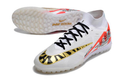 Nike Air Zoom Mercurial Superfly 9 Elite TF High-Tops Soccer Shoes - White/Red/Gold