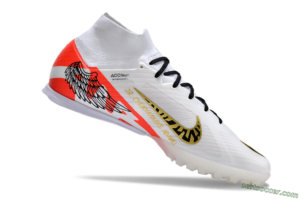 Nike Air Zoom Mercurial Superfly 9 Elite TF High-Tops Soccer Shoes - White/Red/Gold 4