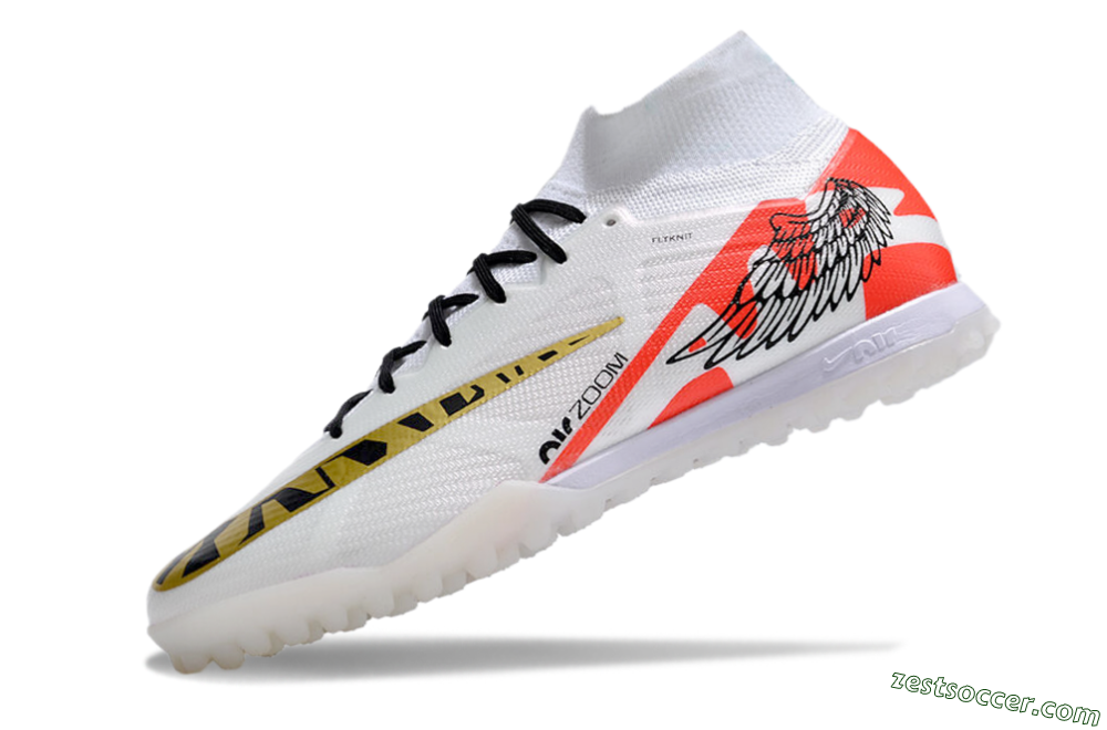 Nike Air Zoom Mercurial Superfly 9 Elite TF High-Tops Soccer Shoes - White/Red/Gold 5