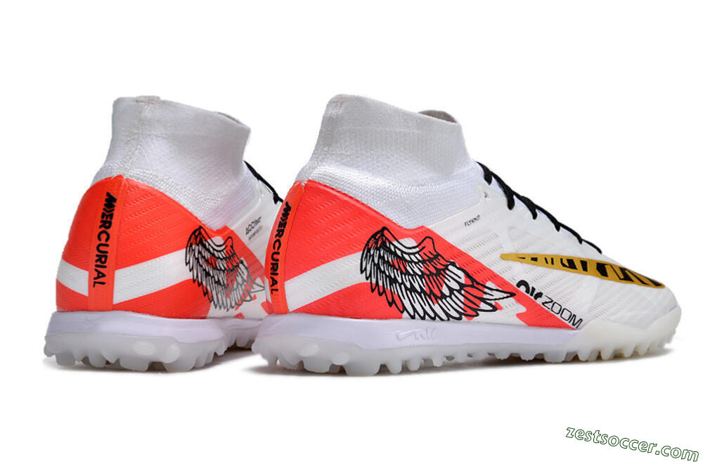 Nike Air Zoom Mercurial Superfly 9 Elite TF High-Tops Soccer Shoes - White/Red/Gold 6