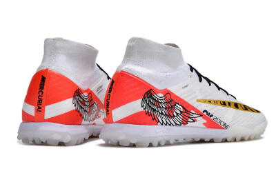 Nike Air Zoom Mercurial Superfly 9 Elite TF High-Tops Soccer Shoes - White/Red/Gold