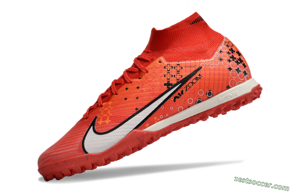 Nike Air Zoom Mercurial Superfly 9 Elite TF High-Tops Soccer Shoes - Red/White/Black 5