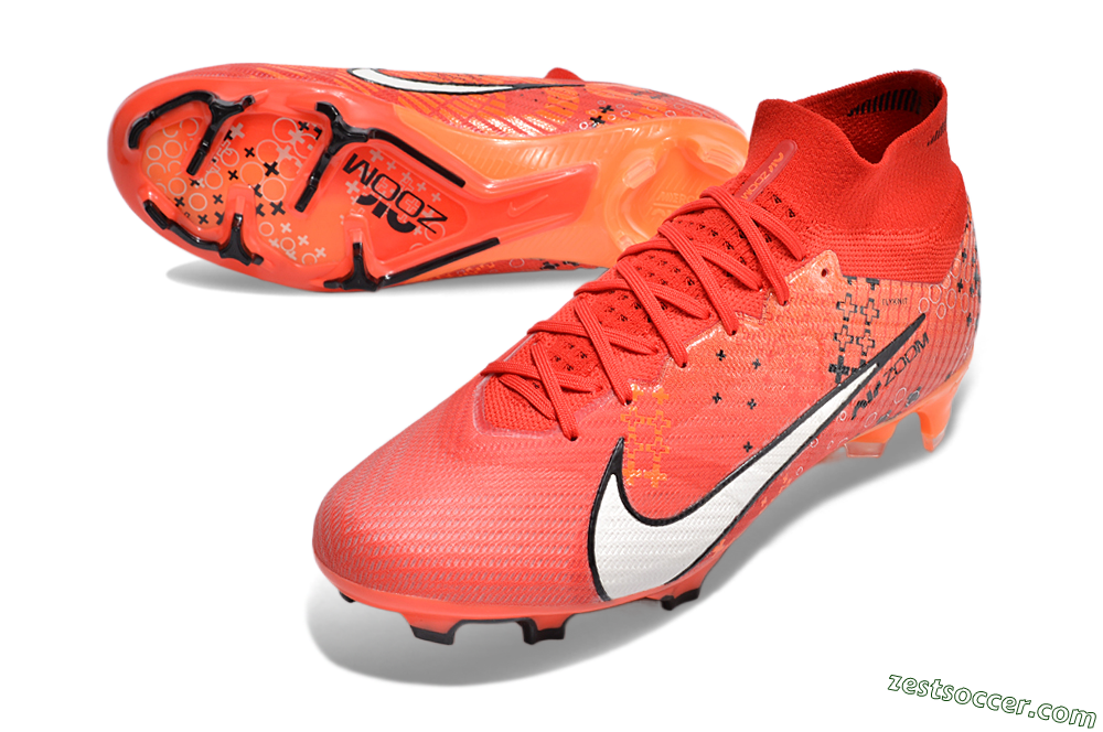 Nike Air Zoom Mercurial Superfly 9 Elite FG High-Tops Soccer Cleats - Orange/White/Black 3