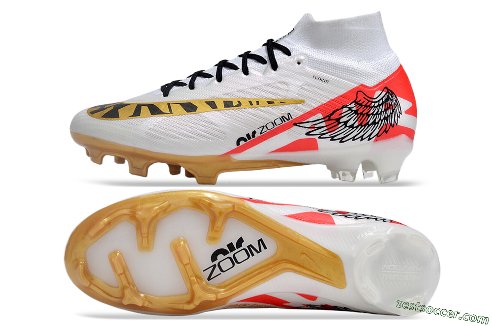 Nike Air Zoom Mercurial Superfly 9 Elite FG High-Tops Soccer Cleats - White/Gold/Black/Red 1