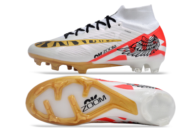 Nike Air Zoom Mercurial Superfly 9 Elite FG High-Tops Soccer Cleats - White/Gold/Black/Red