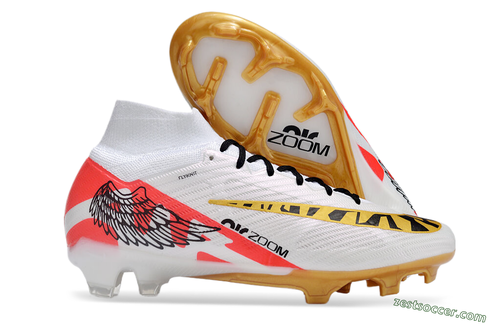 Nike Air Zoom Mercurial Superfly 9 Elite FG High-Tops Soccer Cleats - White/Gold/Black/Red 0