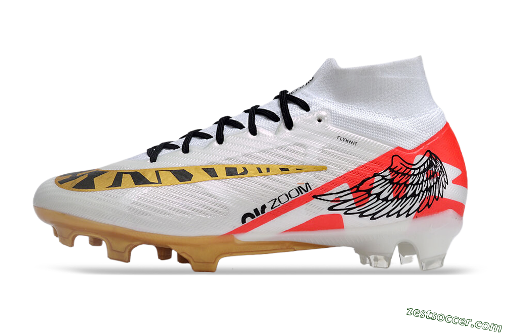 Nike Air Zoom Mercurial Superfly 9 Elite FG High-Tops Soccer Cleats - White/Gold/Black/Red 2