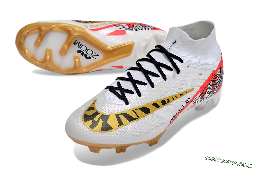 Nike Air Zoom Mercurial Superfly 9 Elite FG High-Tops Soccer Cleats - White/Gold/Black/Red 3