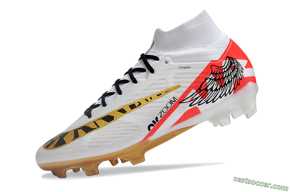Nike Air Zoom Mercurial Superfly 9 Elite FG High-Tops Soccer Cleats - White/Gold/Black/Red 5