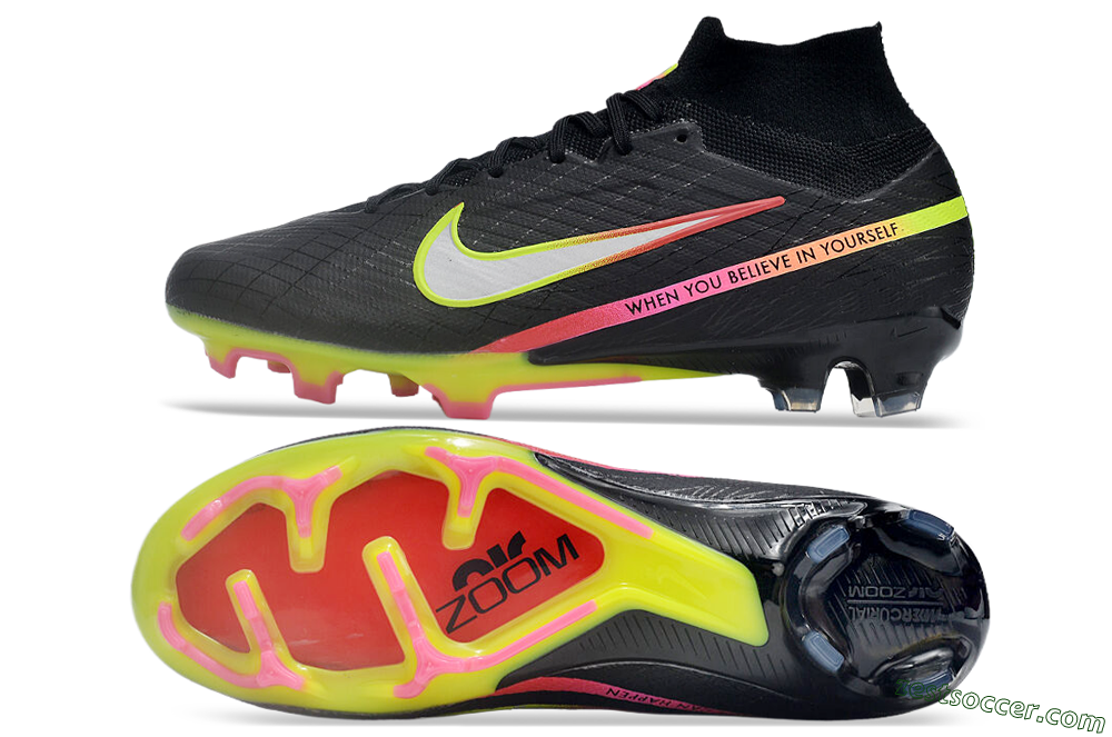 Nike Air Zoom Mercurial Superfly 9 Elite FG High-Tops Soccer Cleats - Black/Silver/Green/Red 1