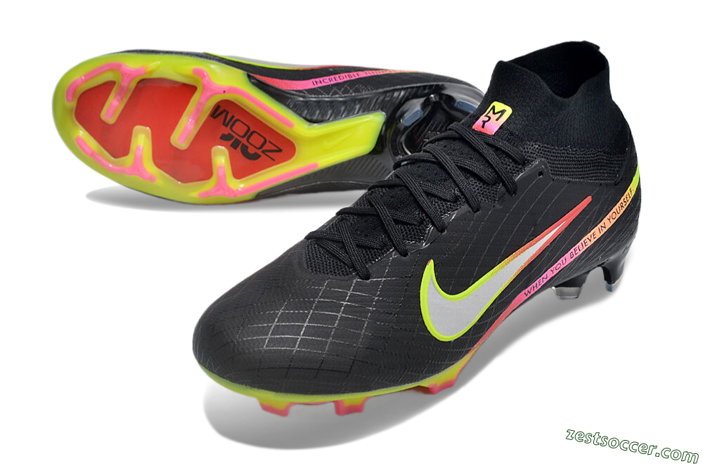 Nike Air Zoom Mercurial Superfly 9 Elite FG High-Tops Soccer Cleats - Black/Silver/Green/Red 3
