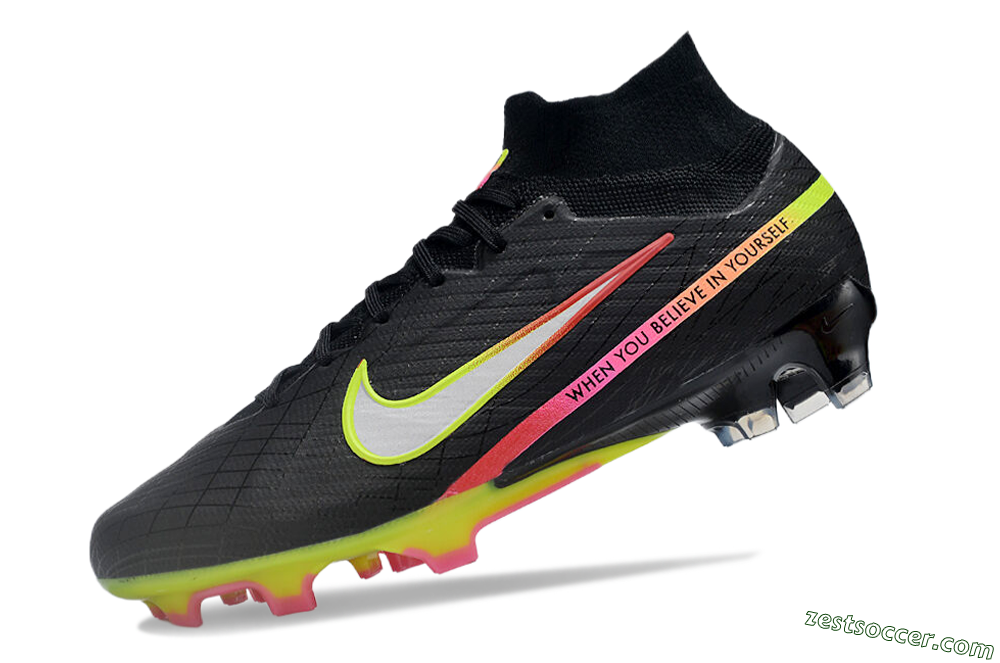 Nike Air Zoom Mercurial Superfly 9 Elite FG High-Tops Soccer Cleats - Black/Silver/Green/Red 5