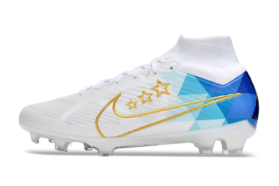 Nike Air Zoom Mercurial Superfly 9 Elite FG High-Tops Soccer Cleats - White/Blue/Gold
