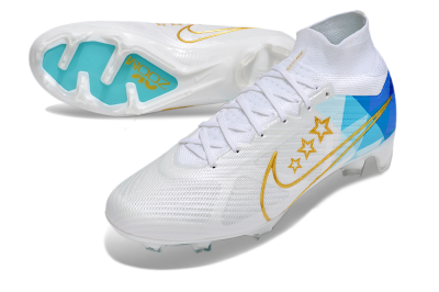 Nike Air Zoom Mercurial Superfly 9 Elite FG High-Tops Soccer Cleats - White/Blue/Gold