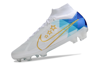 Nike Air Zoom Mercurial Superfly 9 Elite FG High-Tops Soccer Cleats - White/Blue/Gold