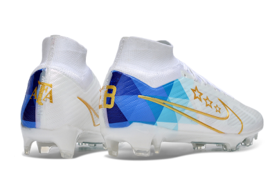 Nike Air Zoom Mercurial Superfly 9 Elite FG High-Tops Soccer Cleats - White/Blue/Gold