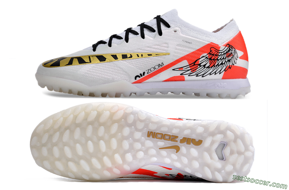 Nike Air Zoom Mercurial Vapor 15 Elite TF Low-Tops Soccer Shoes - White/Red/Gold 1