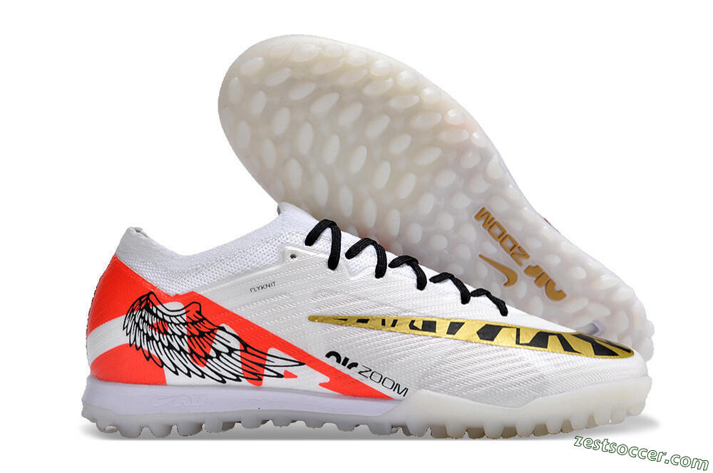 Nike Air Zoom Mercurial Vapor 15 Elite TF Low-Tops Soccer Shoes - White/Red/Gold 0