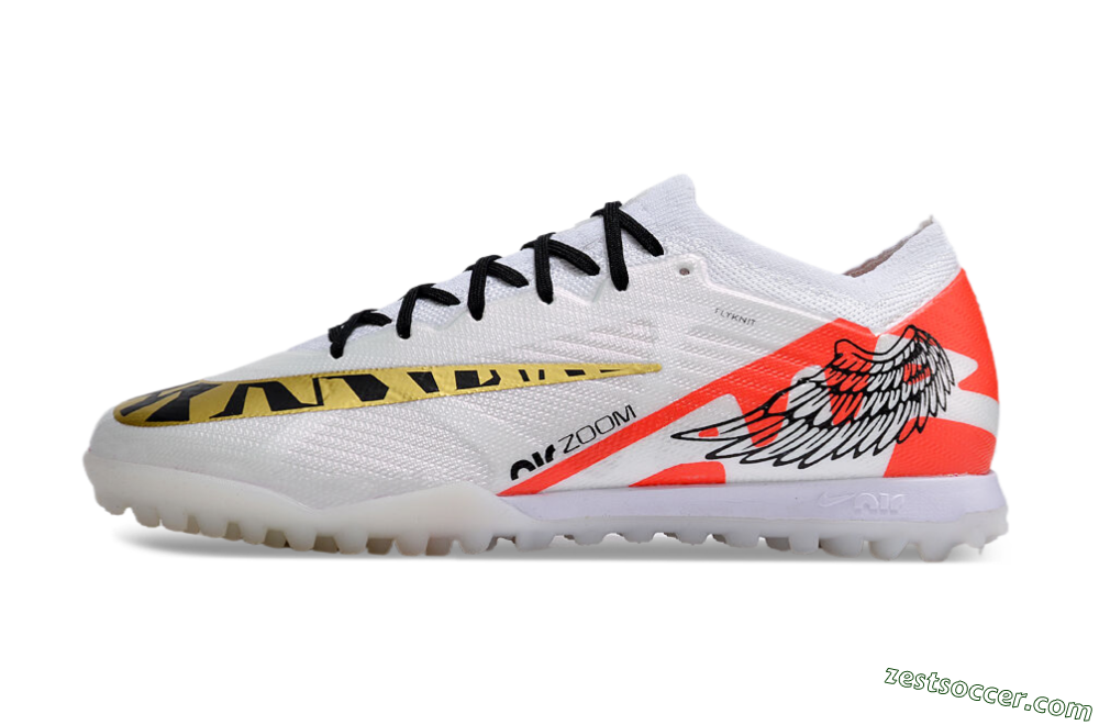 Nike Air Zoom Mercurial Vapor 15 Elite TF Low-Tops Soccer Shoes - White/Red/Gold 2