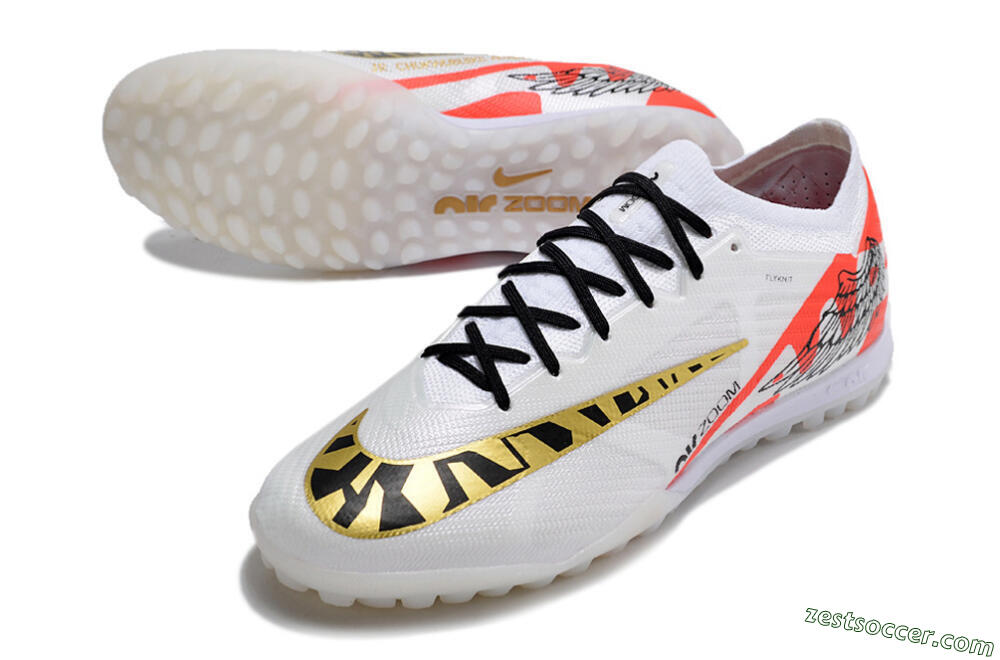 Nike Air Zoom Mercurial Vapor 15 Elite TF Low-Tops Soccer Shoes - White/Red/Gold 3