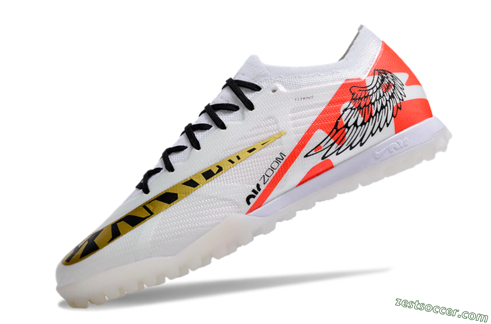 Nike Air Zoom Mercurial Vapor 15 Elite TF Low-Tops Soccer Shoes - White/Red/Gold 5