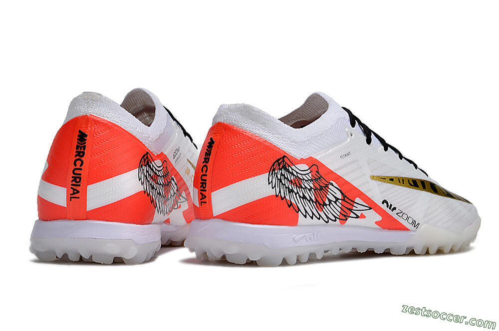 Nike Air Zoom Mercurial Vapor 15 Elite TF Low-Tops Soccer Shoes - White/Red/Gold 6