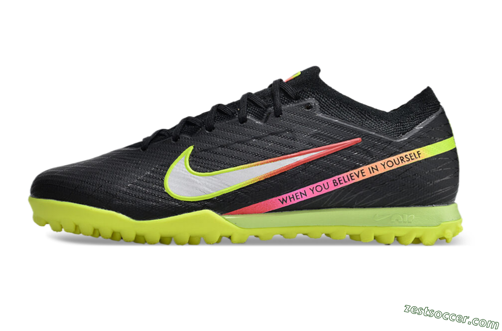 Nike Air Zoom Mercurial Vapor 15 Elite TF Low-Tops Soccer Shoes - Black/Silver/Green/Red 2
