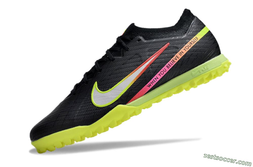 Nike Air Zoom Mercurial Vapor 15 Elite TF Low-Tops Soccer Shoes - Black/Silver/Green/Red 5