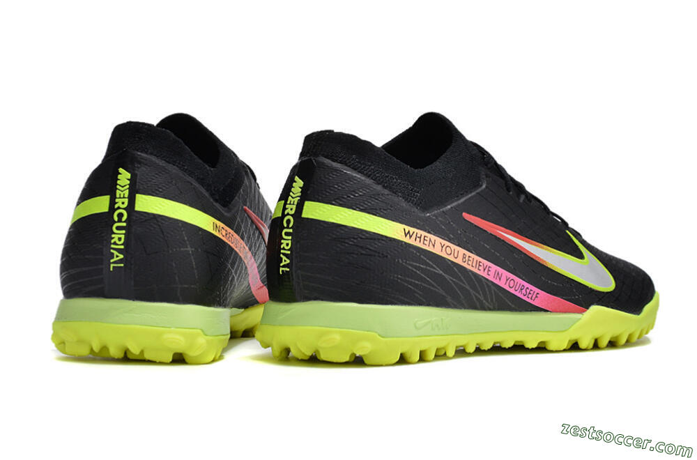 Nike Air Zoom Mercurial Vapor 15 Elite TF Low-Tops Soccer Shoes - Black/Silver/Green/Red 6