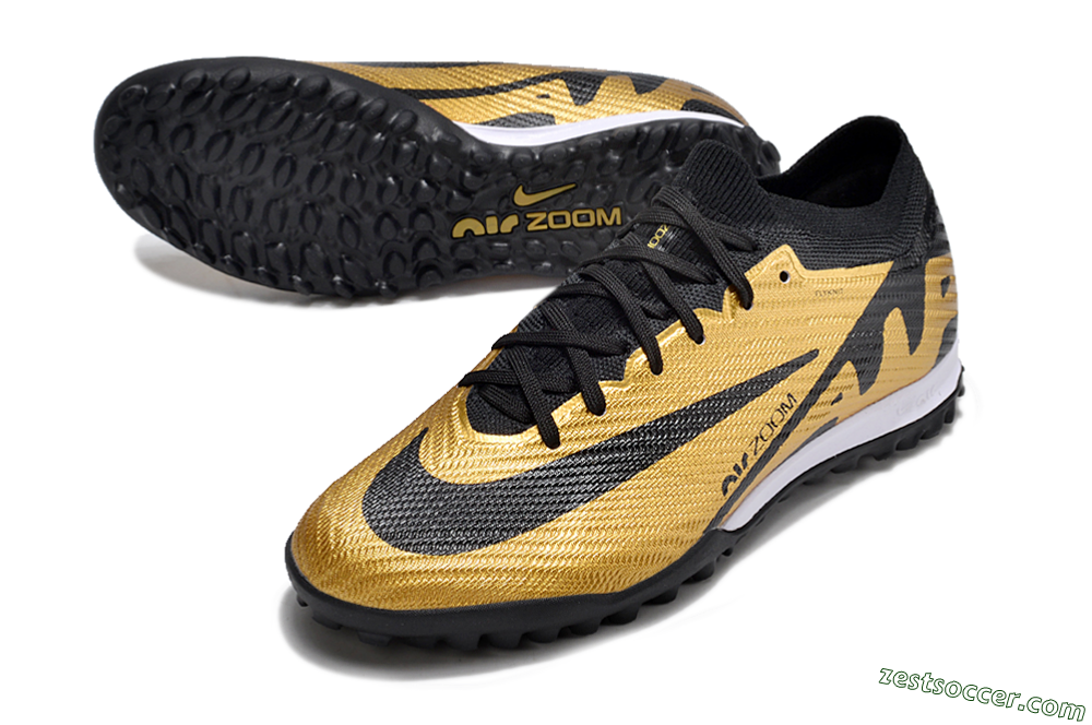 Nike Air Zoom Mercurial Vapor 15 Elite TF Low-Tops Soccer Shoes - Gold/Black/White 3