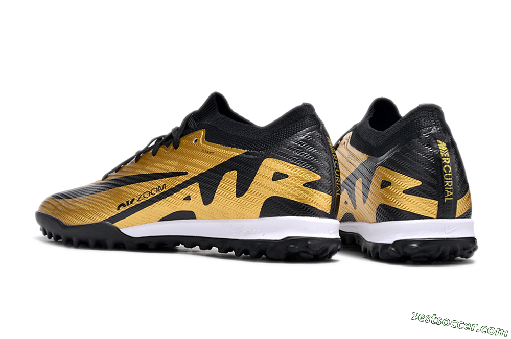 Nike Air Zoom Mercurial Vapor 15 Elite TF Low-Tops Soccer Shoes - Gold/Black/White 4