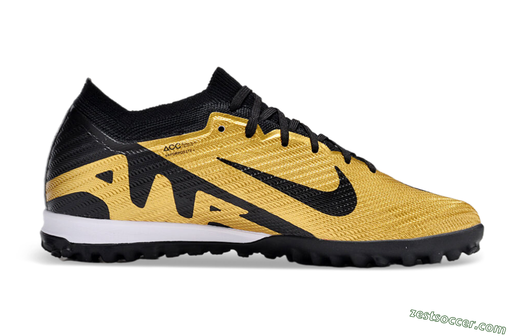 Nike Air Zoom Mercurial Vapor 15 Elite TF Low-Tops Soccer Shoes - Gold/Black/White 5