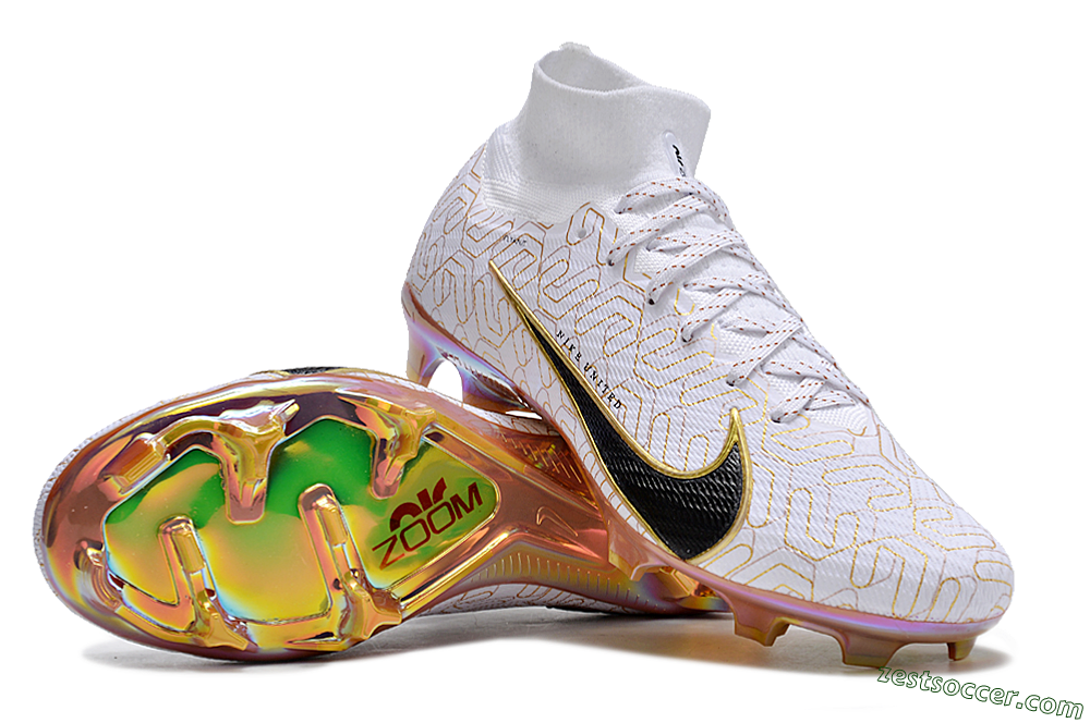 Nike Air Zoom Mercurial Superfly 9 Elite FG High-Tops Soccer Cleats - White/Black/Gold 1