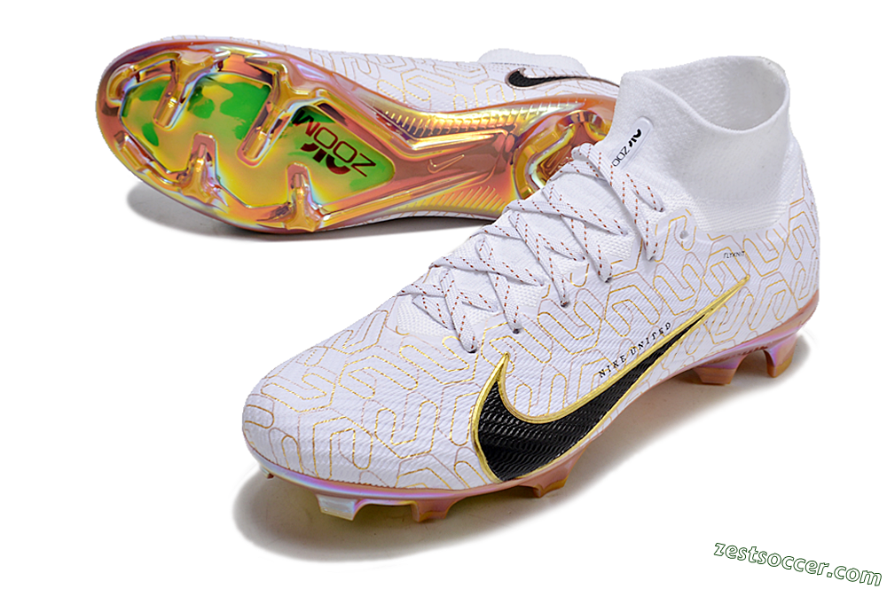 Nike Air Zoom Mercurial Superfly 9 Elite FG High-Tops Soccer Cleats - White/Black/Gold 3