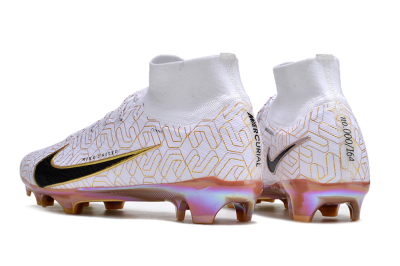 Nike Air Zoom Mercurial Superfly 9 Elite FG High-Tops Soccer Cleats - White/Black/Gold
