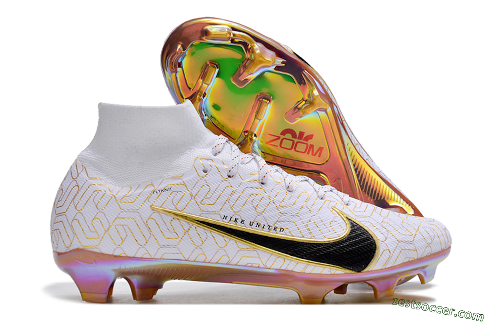 Nike Air Zoom Mercurial Superfly 9 Elite FG High-Tops Soccer Cleats - White/Black/Gold 0