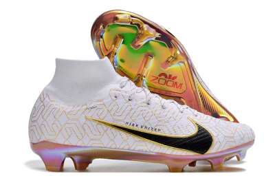 Nike Air Zoom Mercurial Superfly 9 Elite FG High-Tops Soccer Cleats - White/Black/Gold