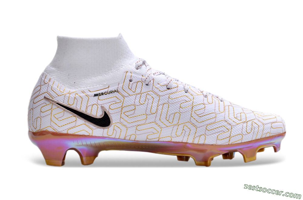 Nike Air Zoom Mercurial Superfly 9 Elite FG High-Tops Soccer Cleats - White/Black/Gold 4