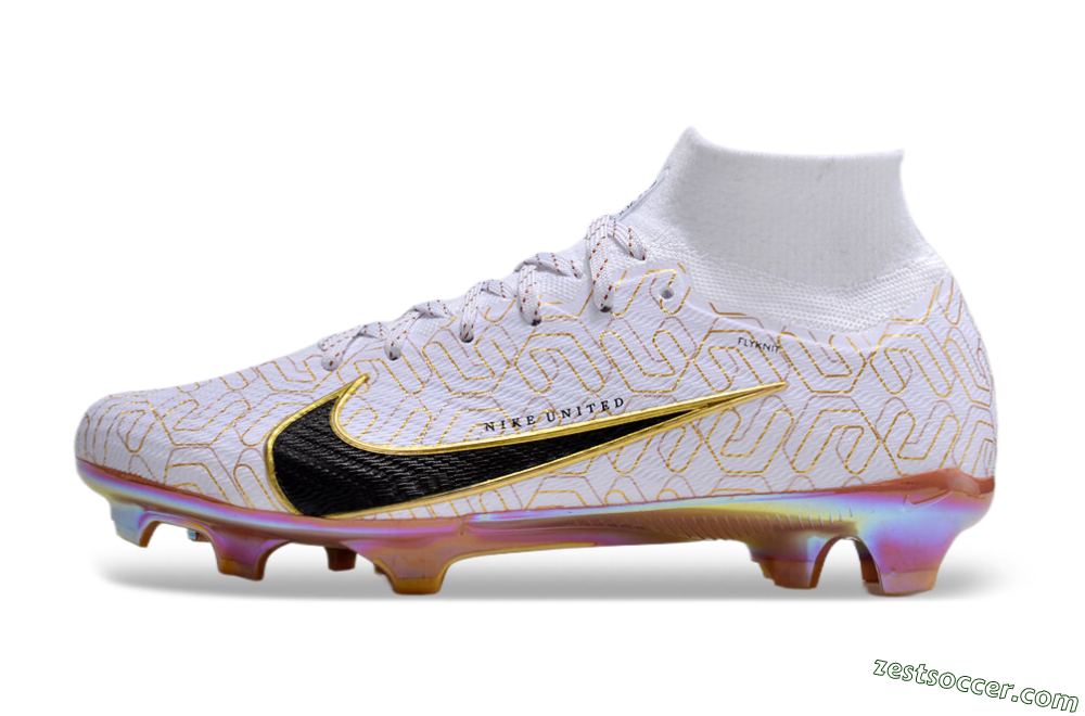 Nike Air Zoom Mercurial Superfly 9 Elite FG High-Tops Soccer Cleats - White/Black/Gold 2