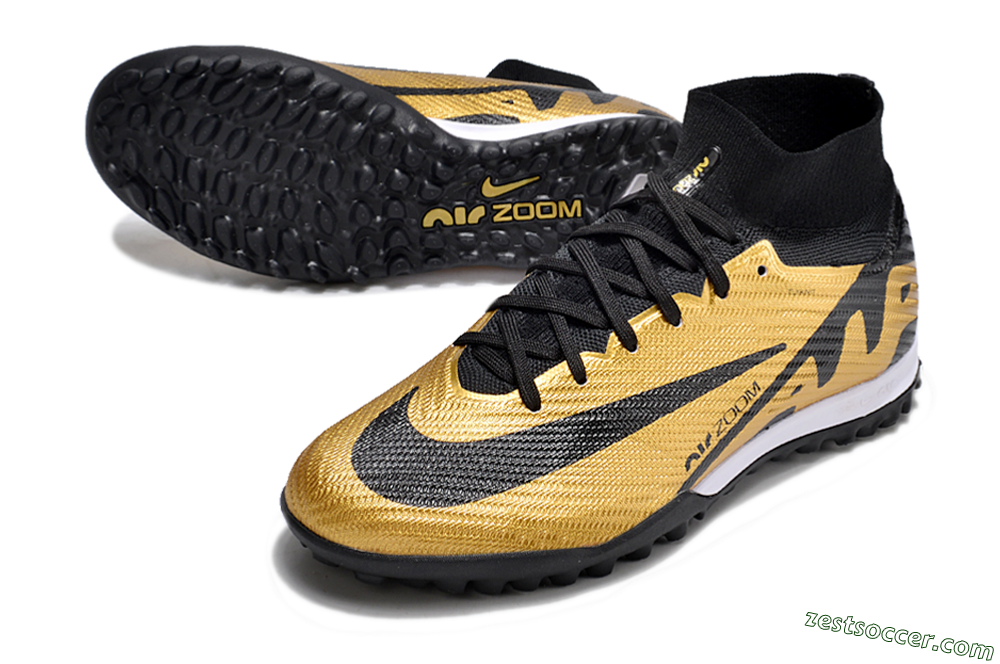 Nike Air Zoom Mercurial Superfly 9 Elite TF High-Tops Soccer Shoes - Gold/Black/White 3