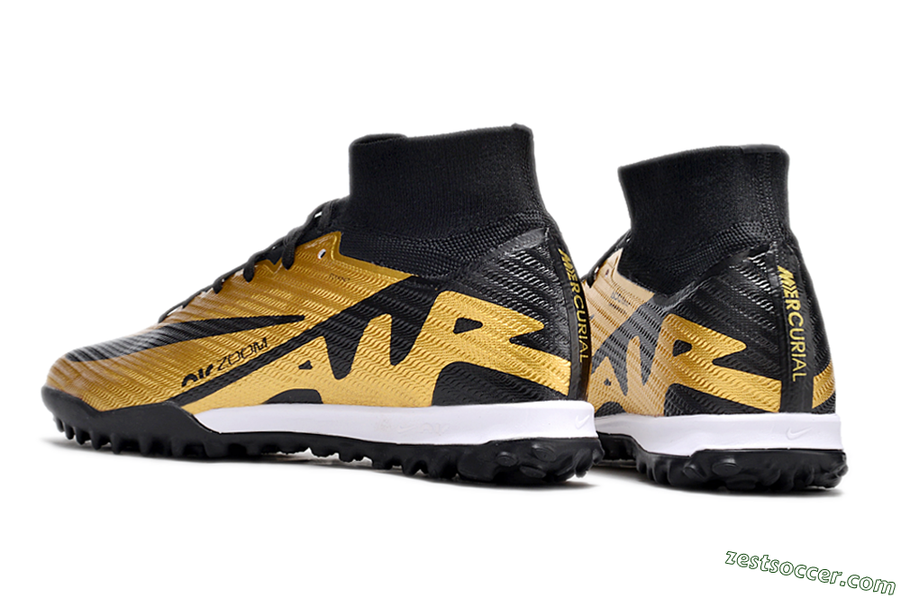 Nike Air Zoom Mercurial Superfly 9 Elite TF High-Tops Soccer Shoes - Gold/Black/White 5