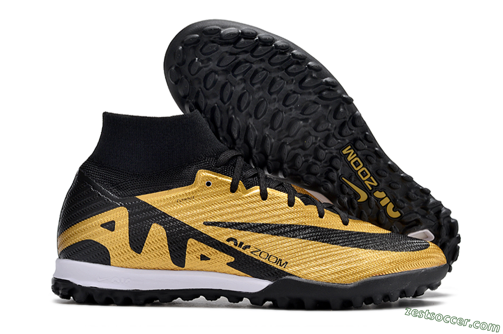 Nike Air Zoom Mercurial Superfly 9 Elite TF High-Tops Soccer Shoes - Gold/Black/White 0