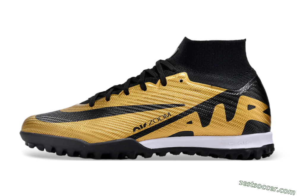 Nike Air Zoom Mercurial Superfly 9 Elite TF High-Tops Soccer Shoes - Gold/Black/White 2