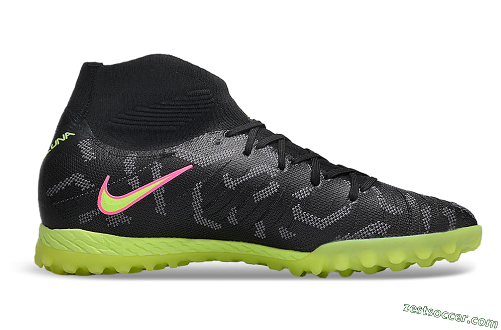 Nike Phantom Luna 2 Elite TF High-Tops Soccer Shoes - Black/Yellow/Pink 6