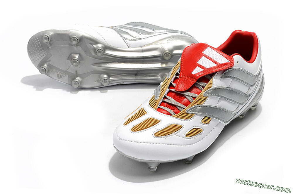 Adidas Predator Precision FG Low-Tops Soccer Cleats - White/Grey/Yellow 3