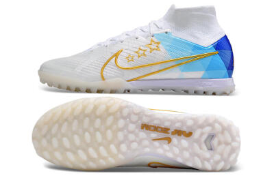 Nike Air Zoom Mercurial Superfly 9 Elite TF High-Tops Soccer Shoes - White/Gold/Blue