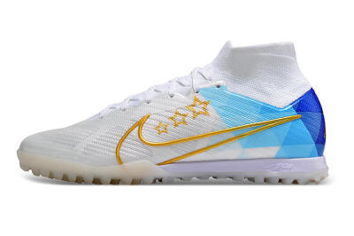Nike Air Zoom Mercurial Superfly 9 Elite TF High-Tops Soccer Shoes - White/Gold/Blue