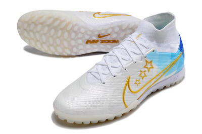 Nike Air Zoom Mercurial Superfly 9 Elite TF High-Tops Soccer Shoes - White/Gold/Blue